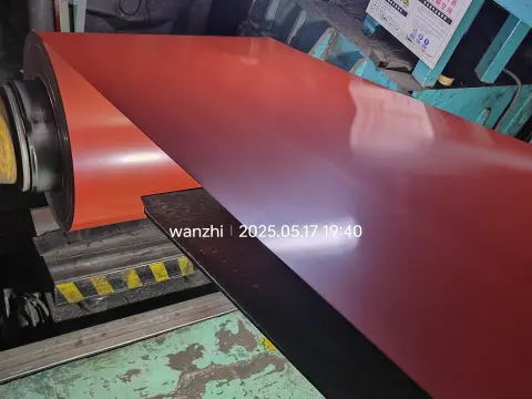 Red color coated coil is rolling