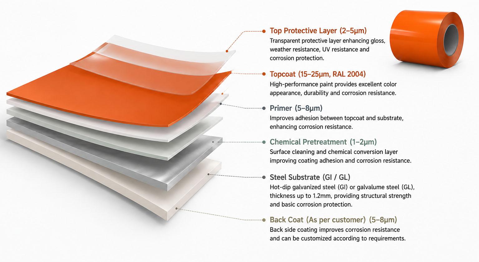 RAL 2004 Color Coated Steel Coil Structure